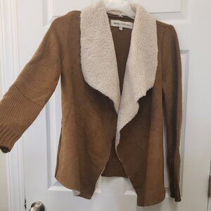 Lebby Collection, faux fur suede knit open front drape cardigan coat, LG
